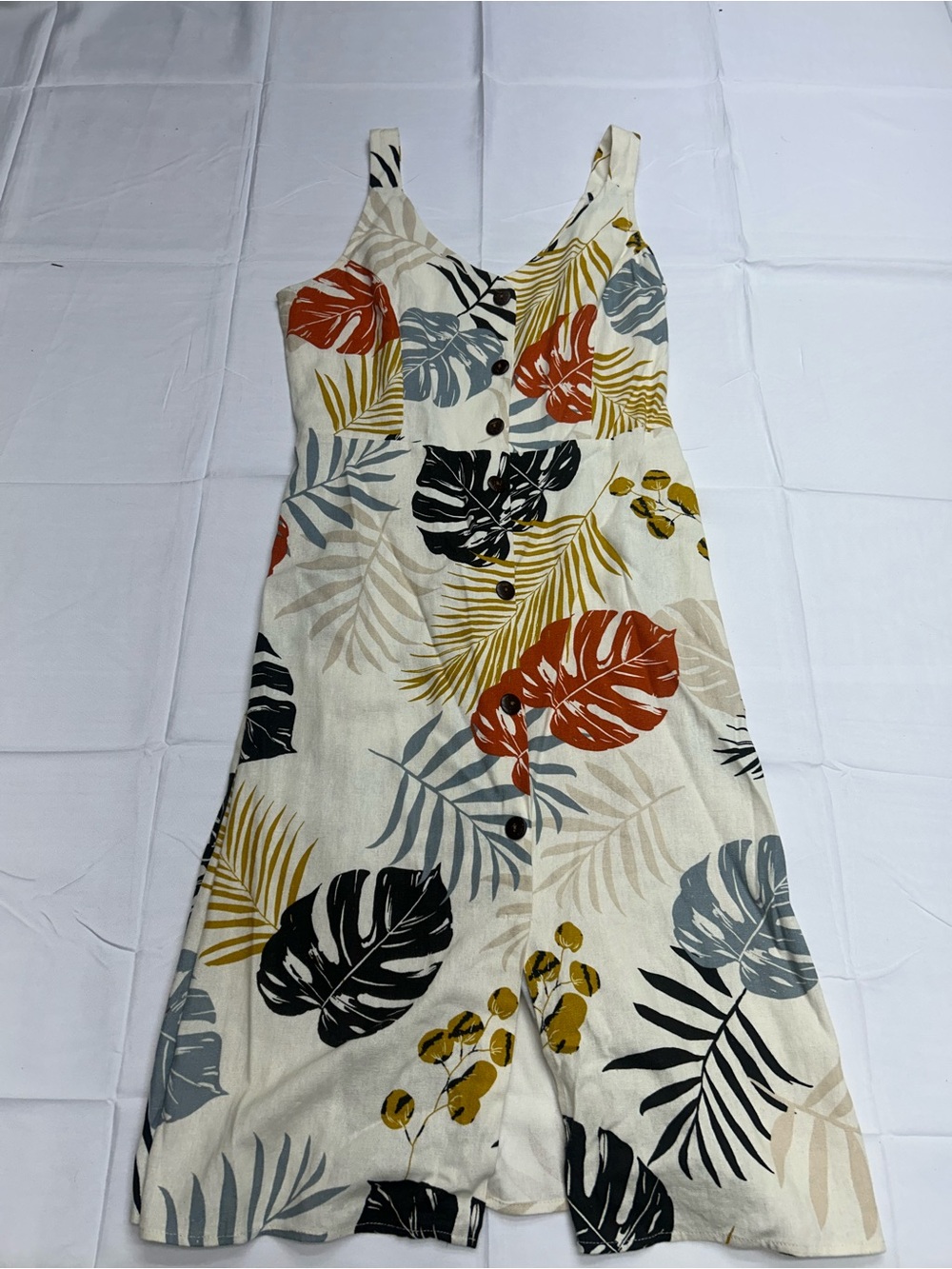 Monteau Los Angeles Tropical Linen Blend Button Front MIDI Dress Size M